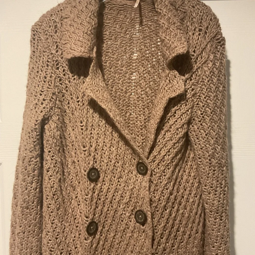 Free People Alpaca Wool Long Knit Cardigan Trench Sweater Coat Duster Jacket, M - Picture 4 of 6